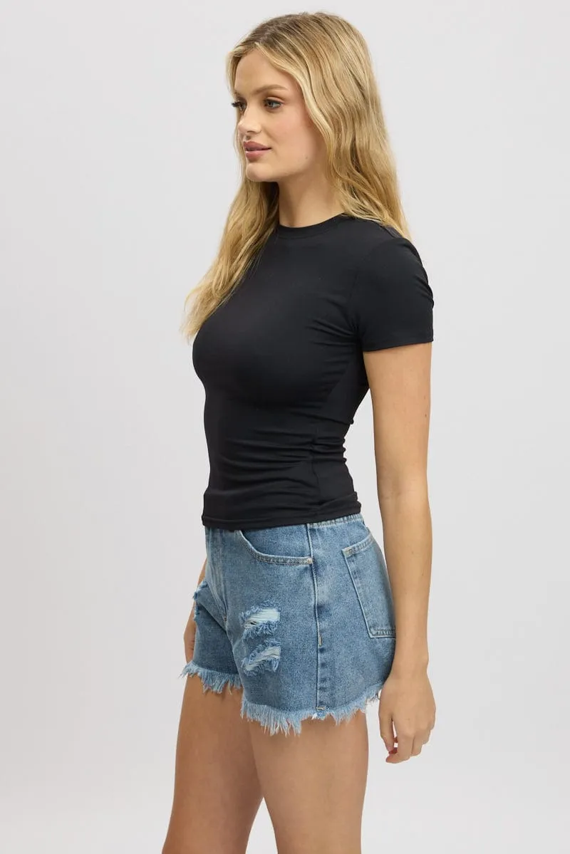 Black T shirt Short Sleeve Crew Neck Supersoft