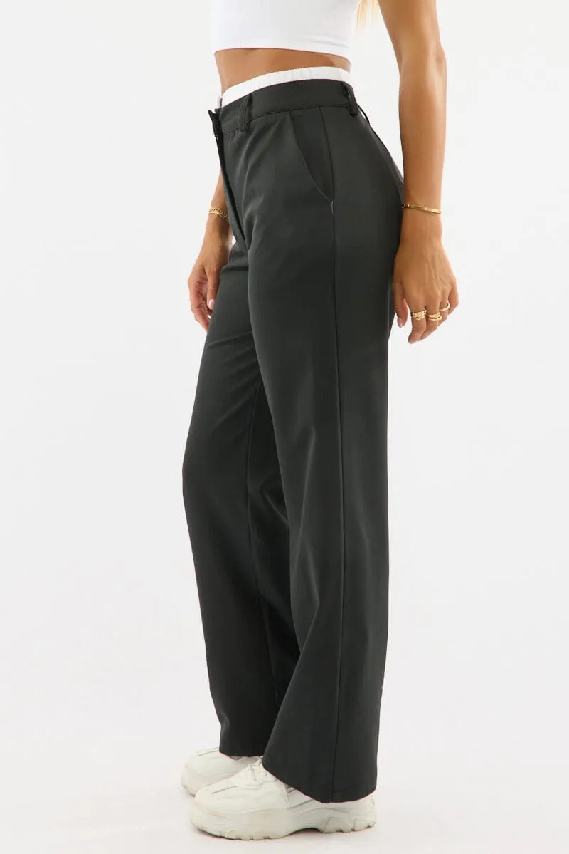 Black Tailored Pants Boxer Wide Leg