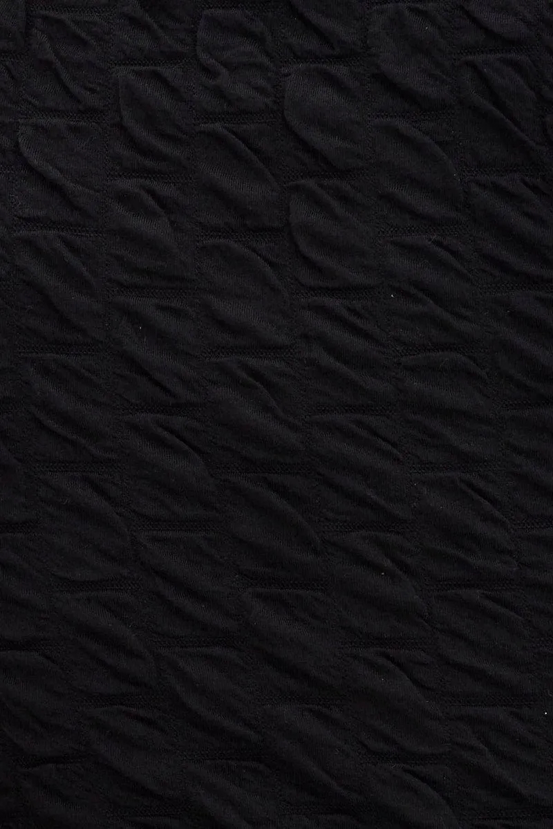 Black Tank Top Sleeveless Crew Neck Textured Jersey