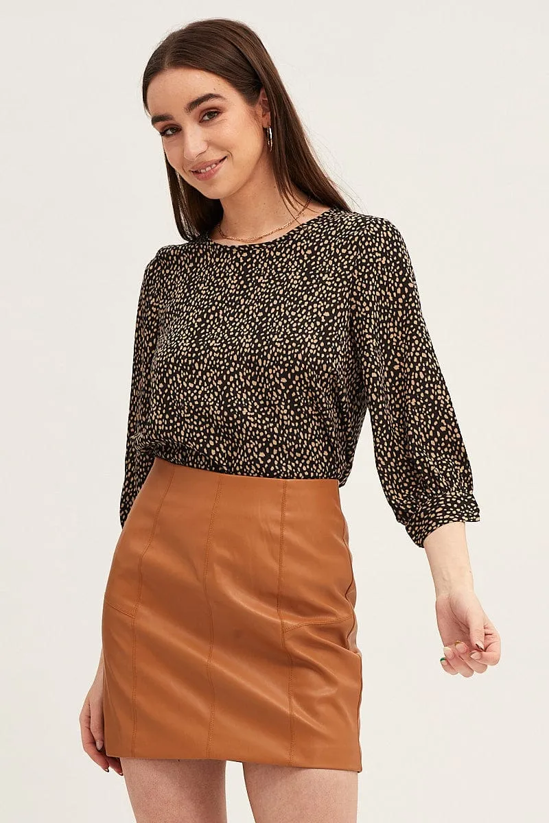Black Three-Quarter Sleeve Work Wear Top