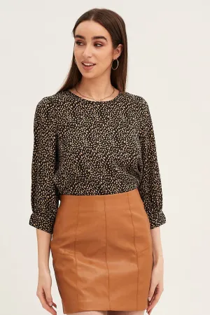 Black Three-Quarter Sleeve Work Wear Top