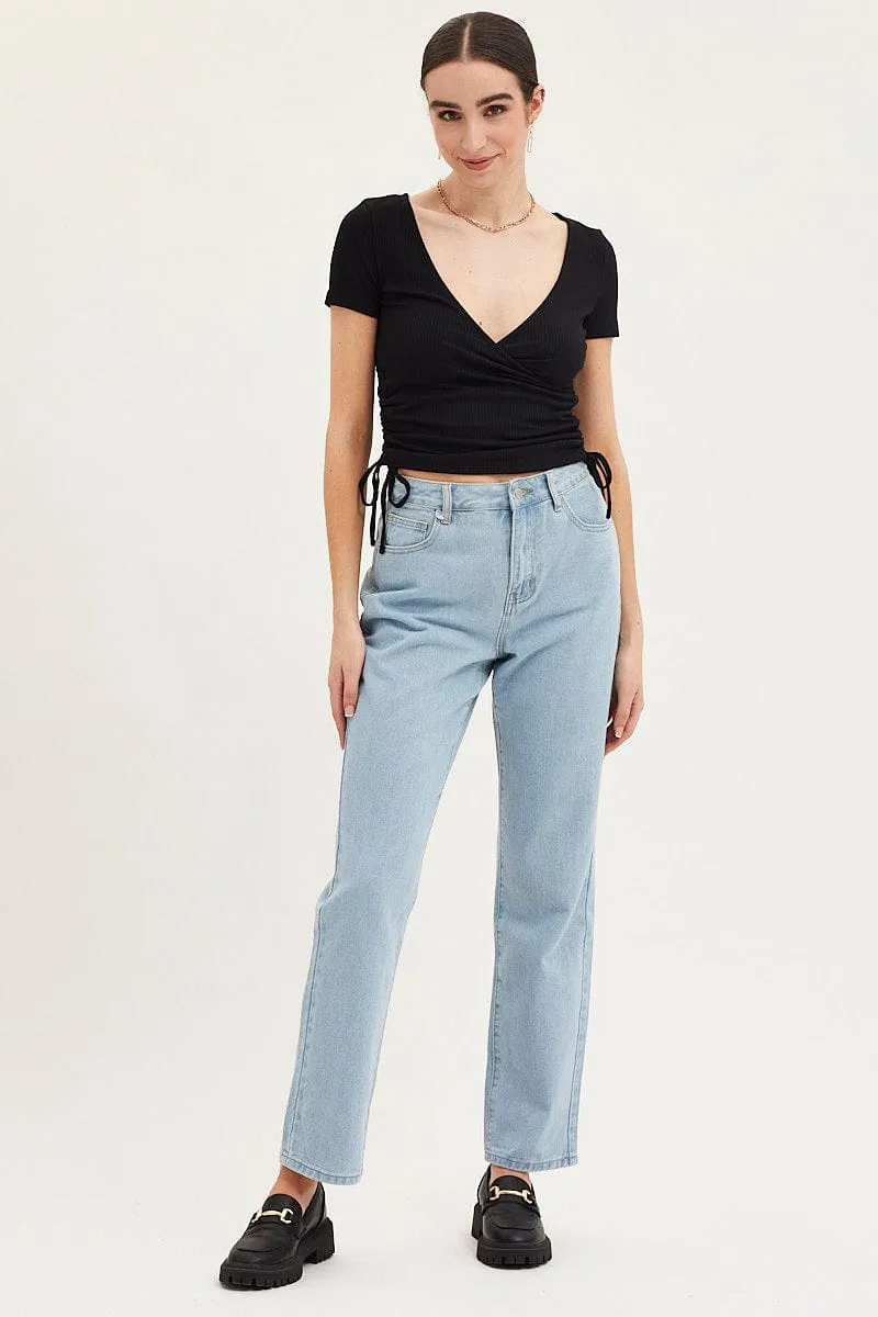 Black Top Drawstring Wrap Neck