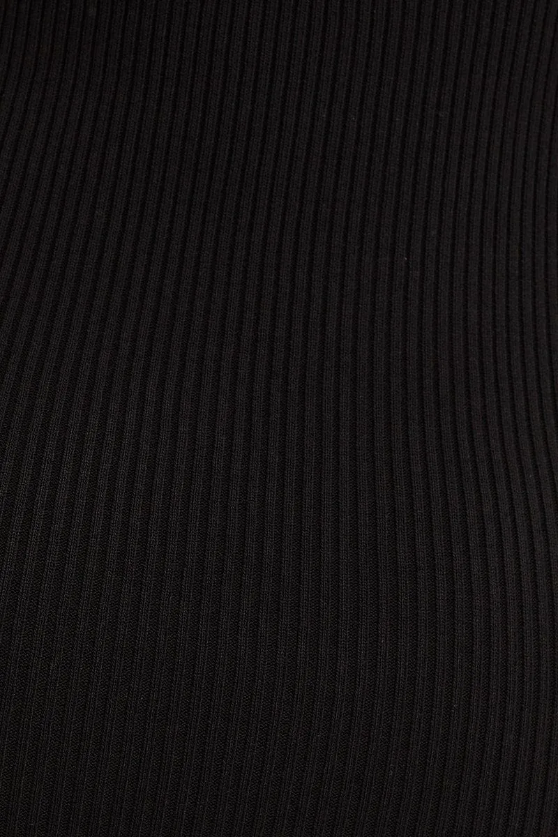 Black V Neck Kint Midi Dress