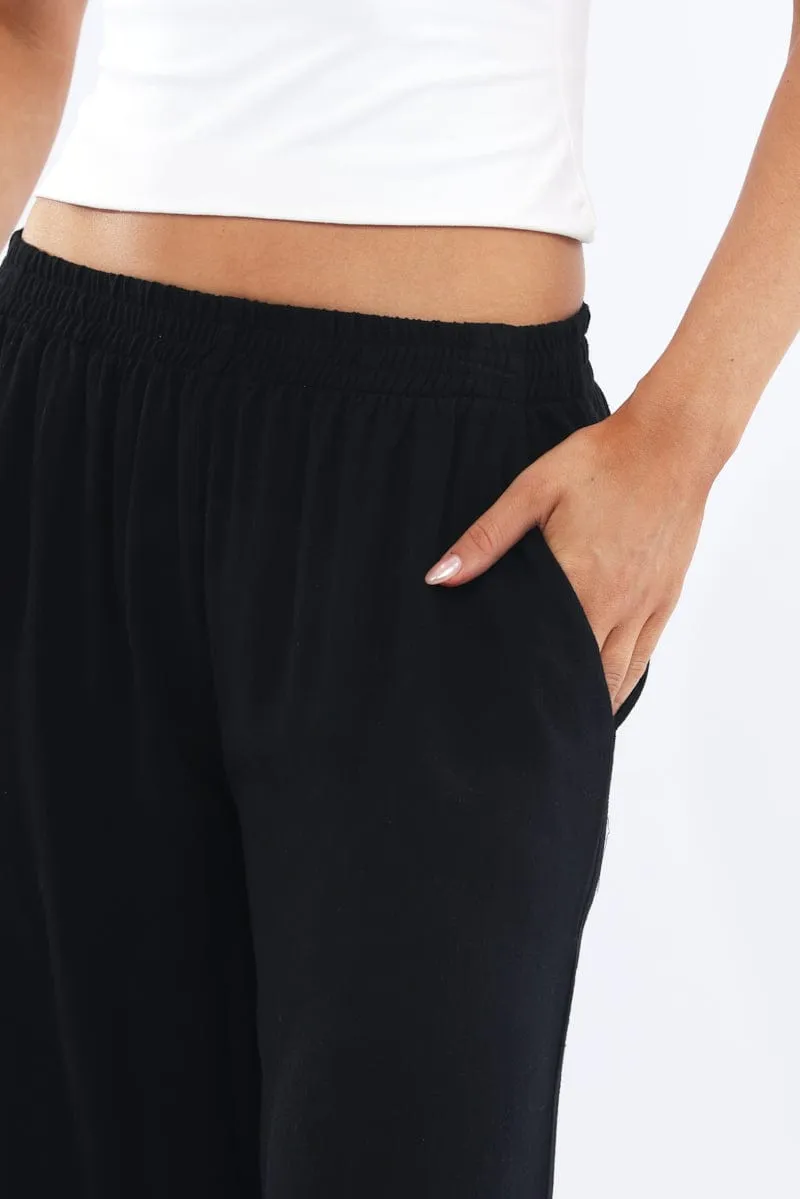 Black Wide Leg Pants Elasticated Waist