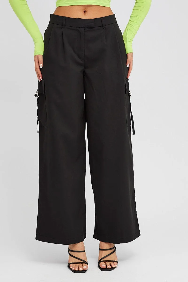 Black Wide Leg Pants Low Rise