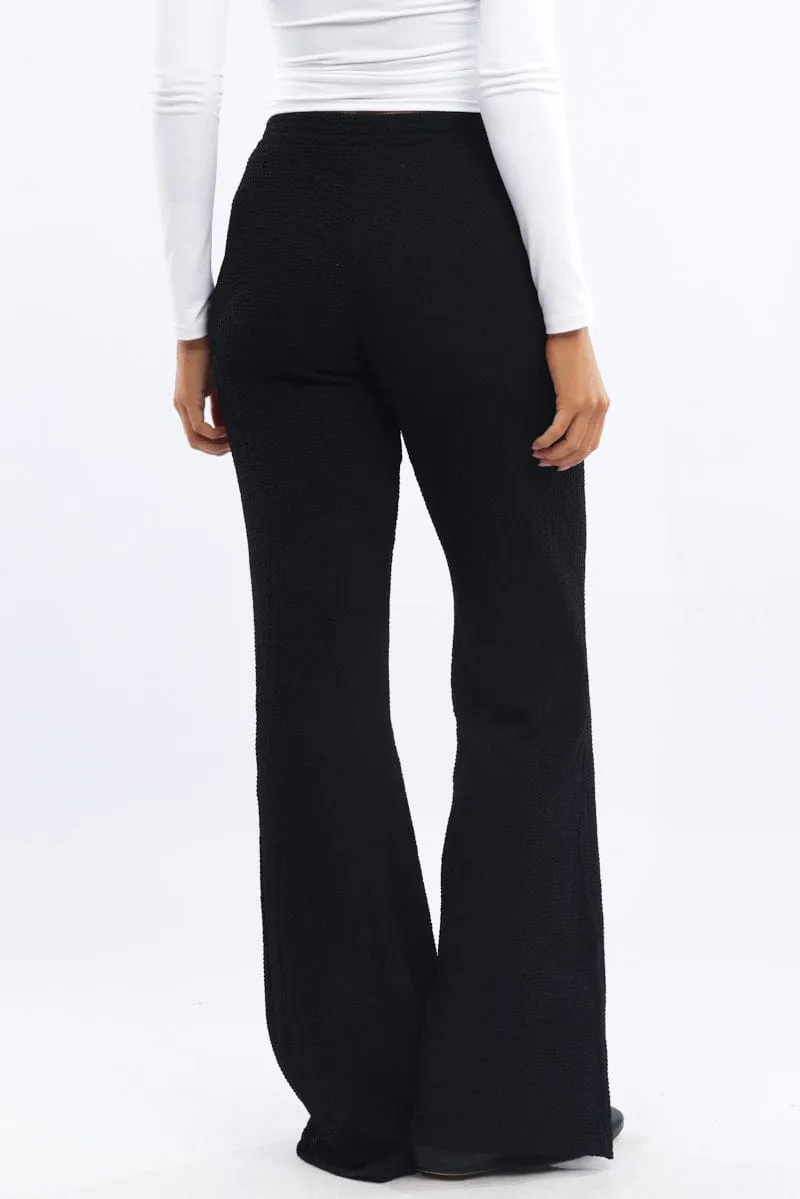 Black Wide Leg Pants Textured Fabric