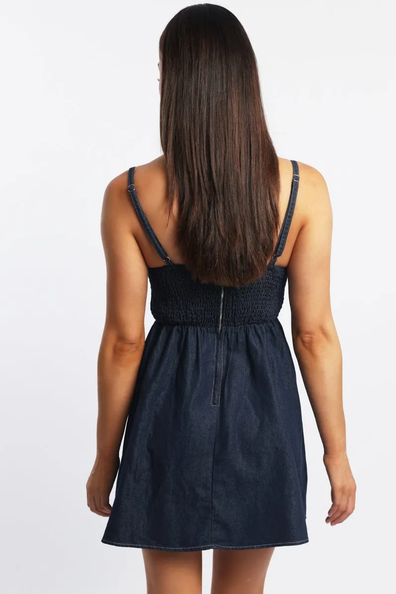 Blue Fit And Flare Dress Mini