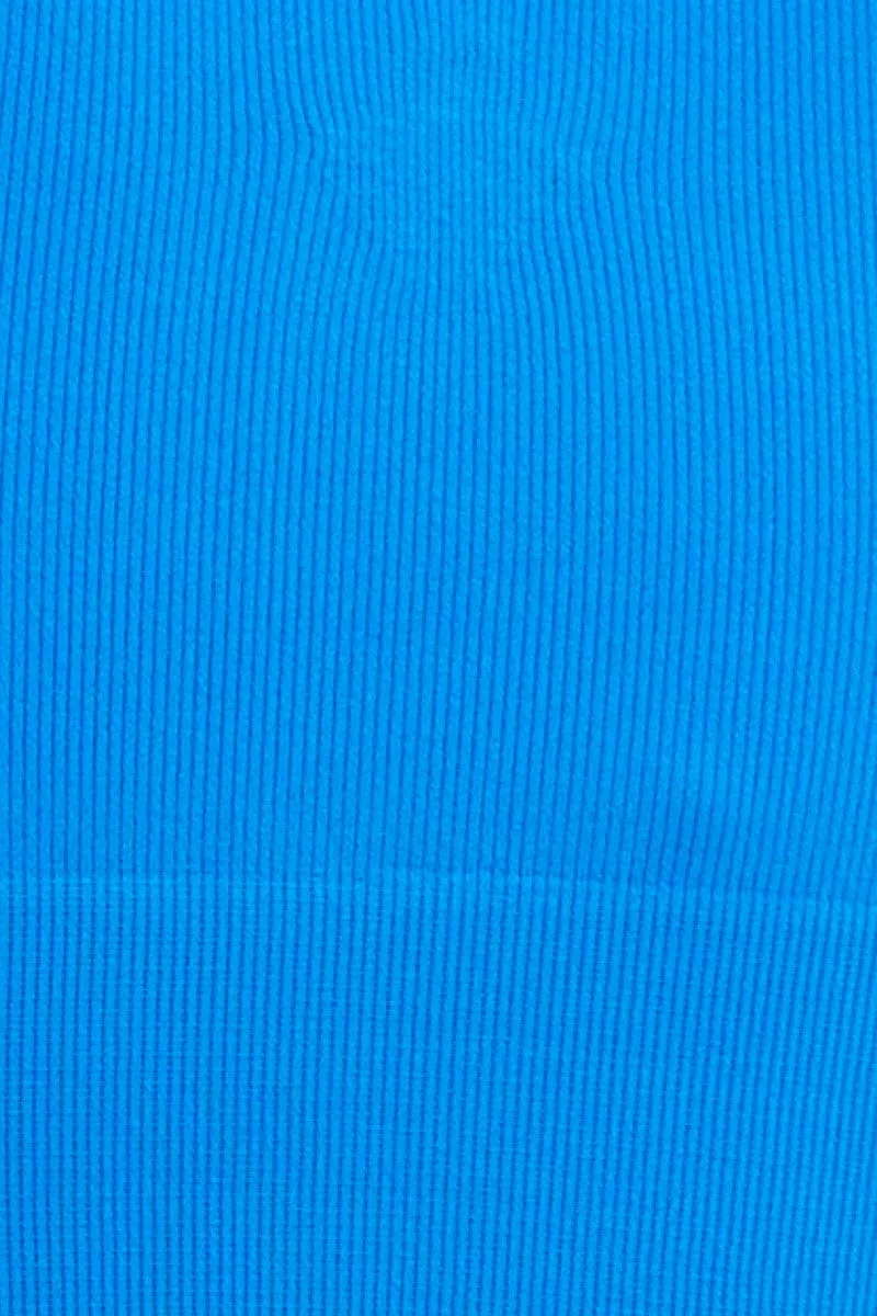Blue High Neck Rib Bind Detail Seamless Tank