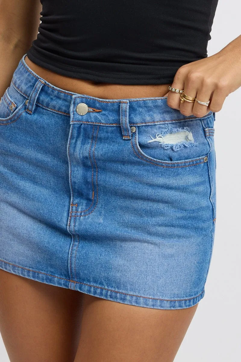 Blue Mini Skirt Mid Rise Regular Fit