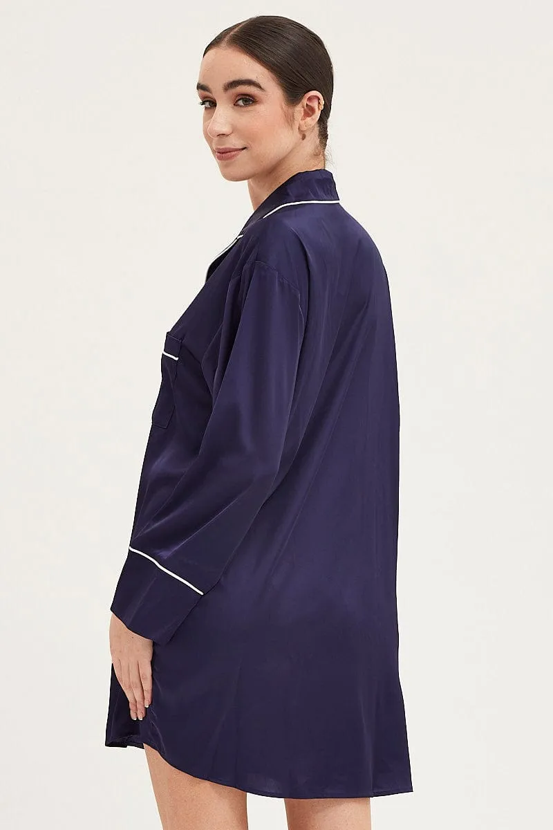 Blue Satin Pajamas Long Sleeve