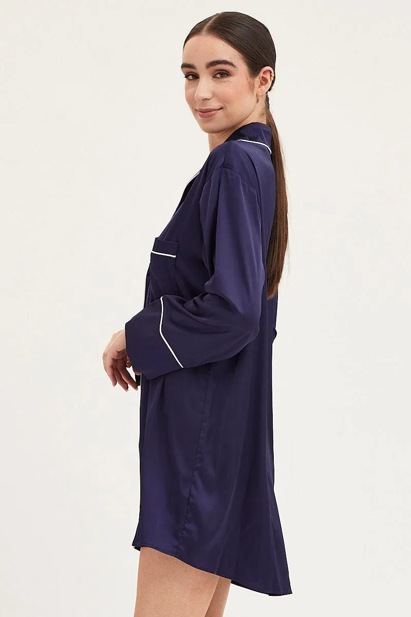 Blue Satin Pajamas Long Sleeve
