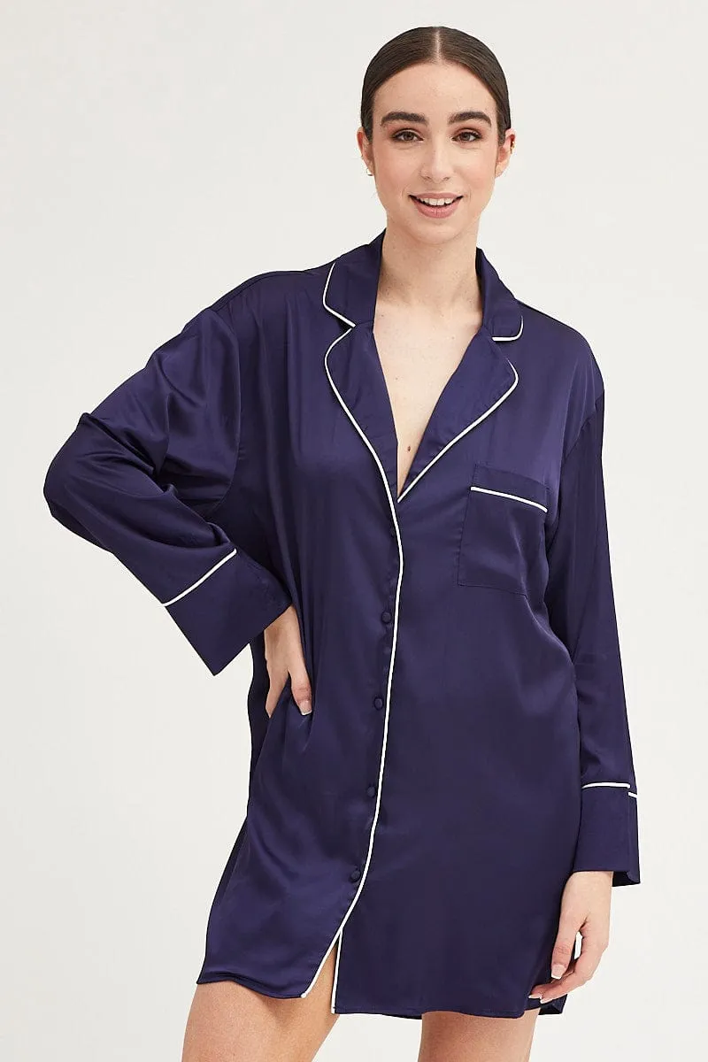 Blue Satin Pajamas Long Sleeve