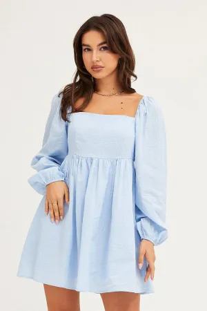 Blue Square Neck Skater Dress