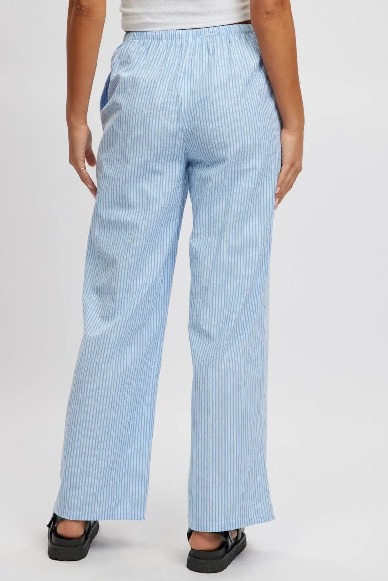 Blue Stripe Wide Leg Pants High Rise