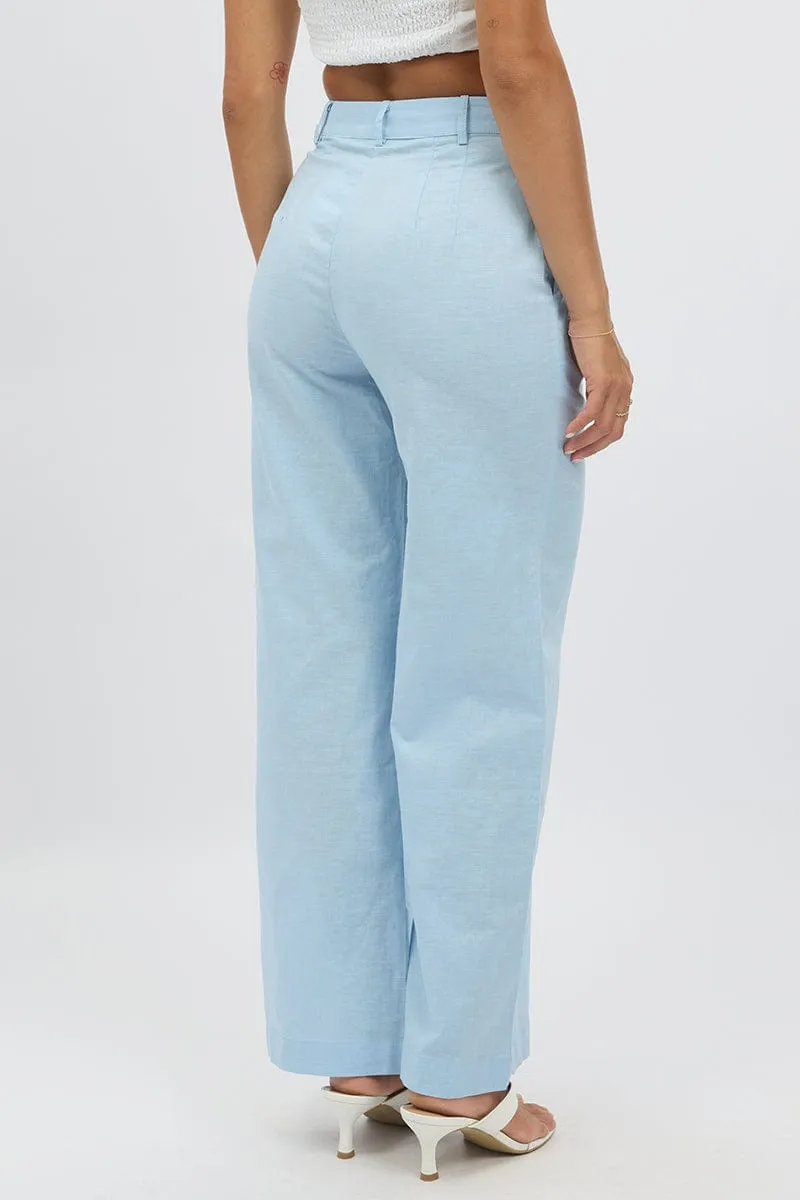 Blue Tailored Pants Wide Leg