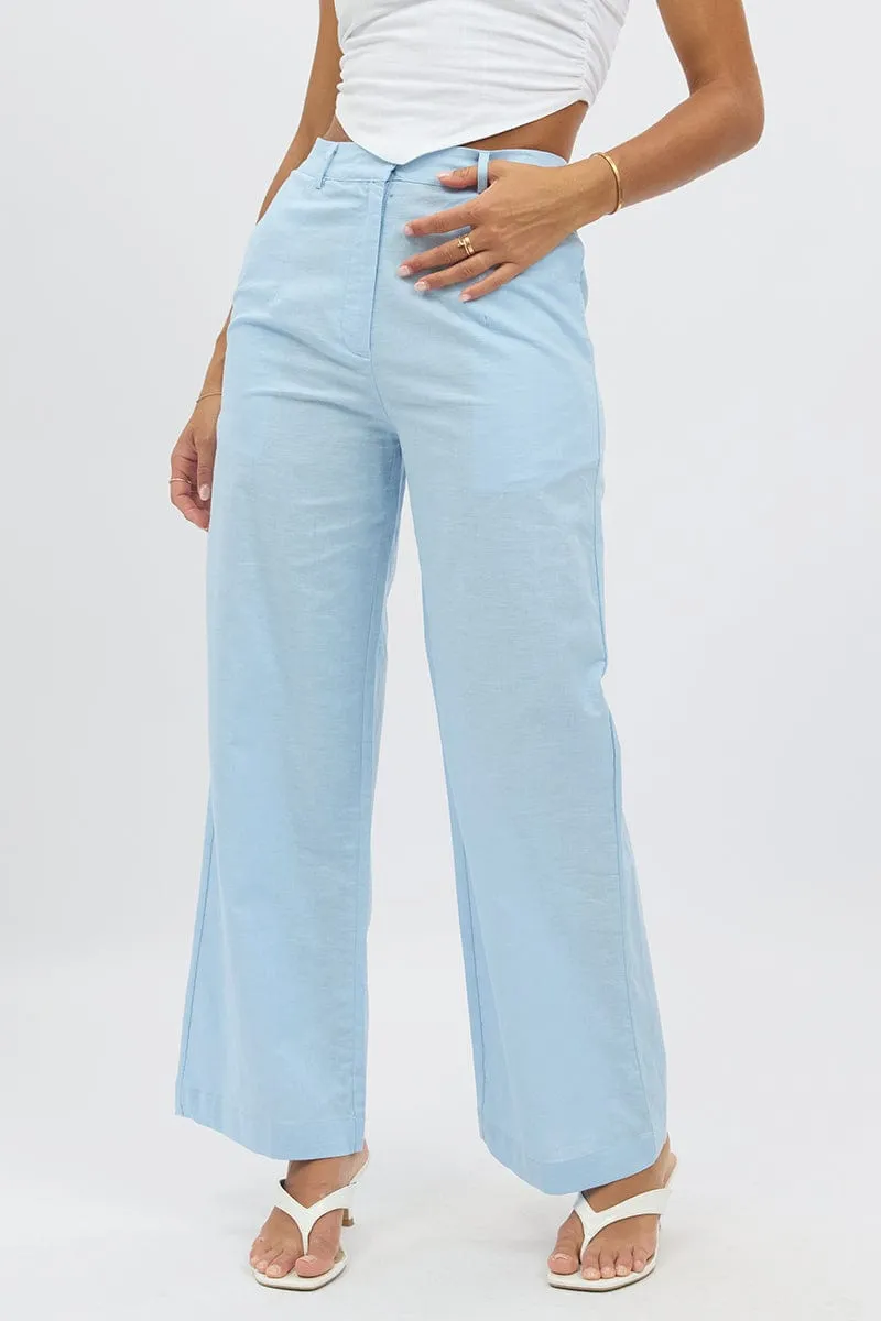 Blue Tailored Pants Wide Leg