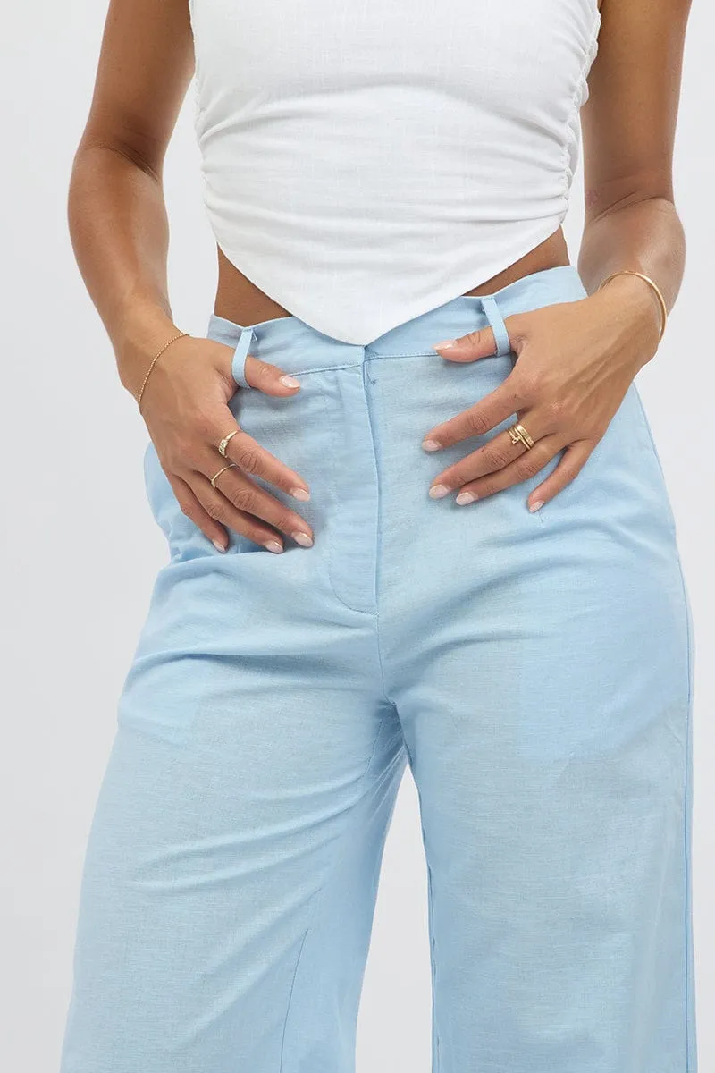 Blue Tailored Pants Wide Leg