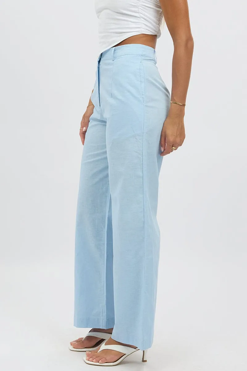 Blue Tailored Pants Wide Leg