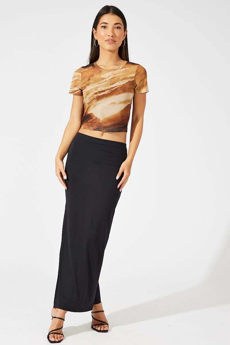 Brown Abstract Top Short Sleeve