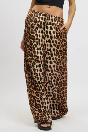 Brown Animal Print Wide Leg Pants Elasticated Waist