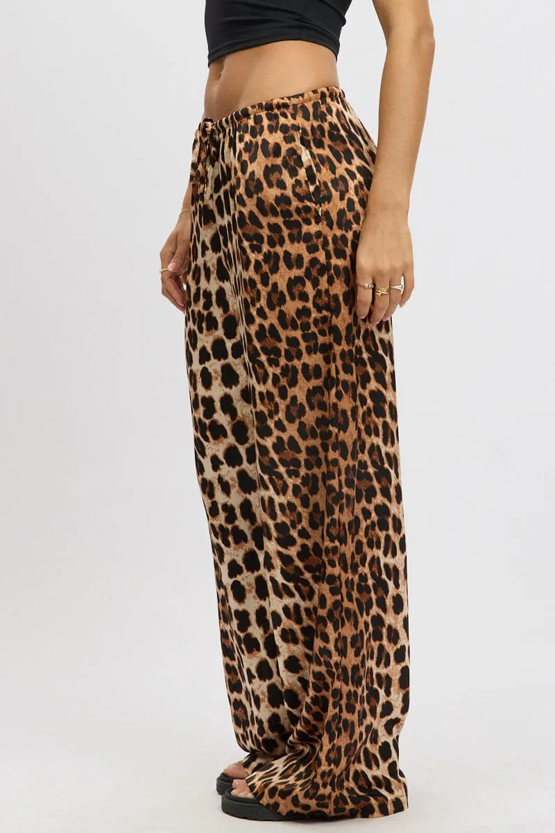 Brown Animal Print Wide Leg Pants Elasticated Waist