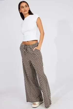 Brown Geo Wide Leg Pants High Rise