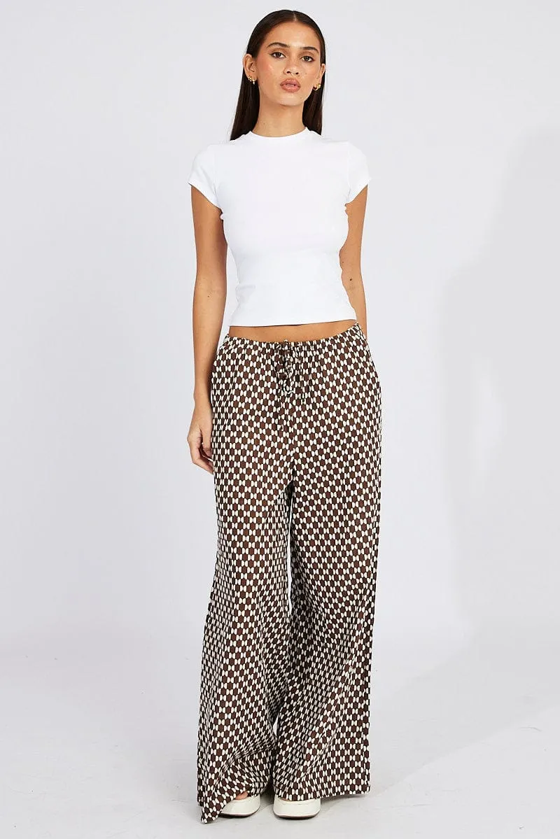 Brown Geo Wide Leg Pants High Rise