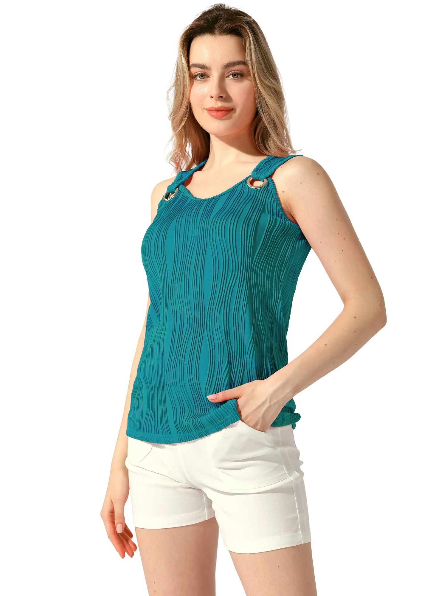 Casual Strap Loose Fit Sleeveless Textured Summer Tank Top