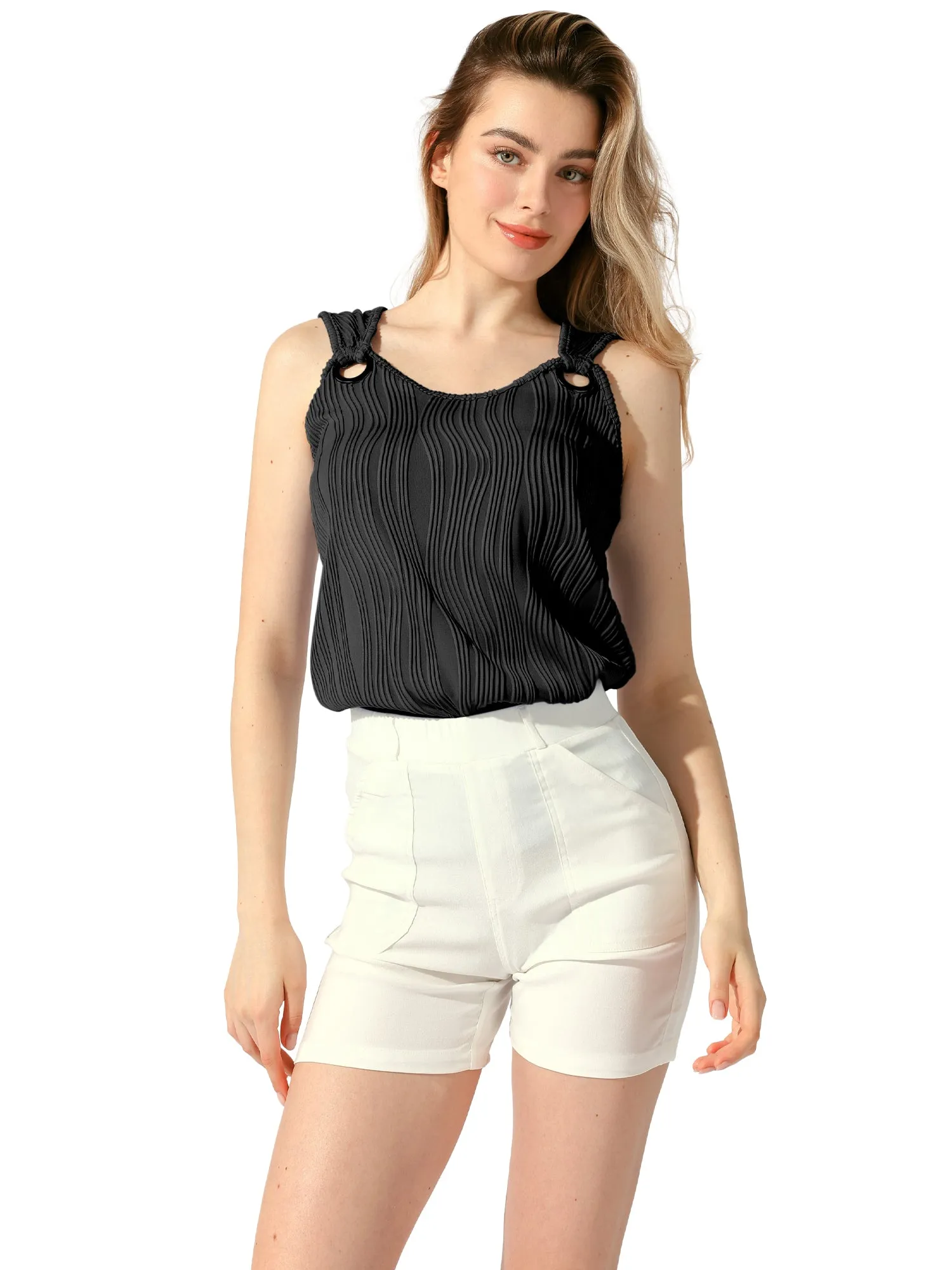 Casual Strap Loose Fit Sleeveless Textured Summer Tank Top
