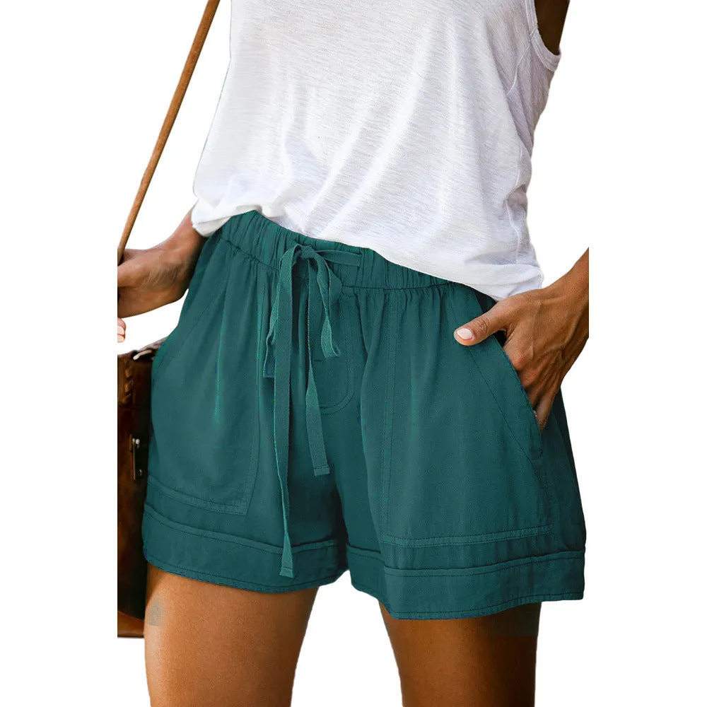 Casual Wide Leg Loose Shorts Summer High-Waist Elastic Lace-up Shorts