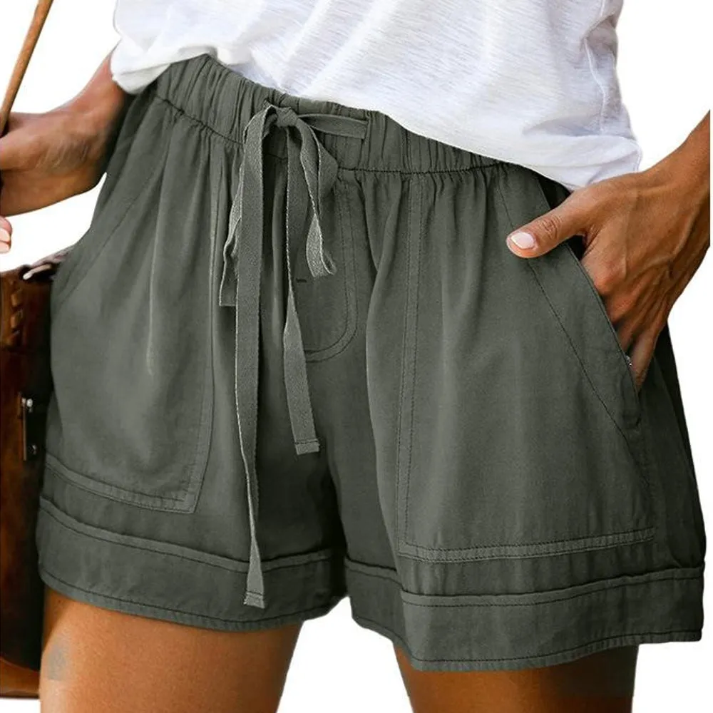 Casual Wide Leg Loose Shorts Summer High-Waist Elastic Lace-up Shorts