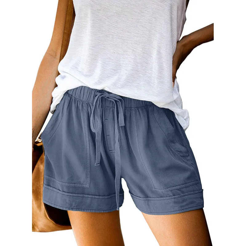 Casual Wide Leg Loose Shorts Summer High-Waist Elastic Lace-up Shorts