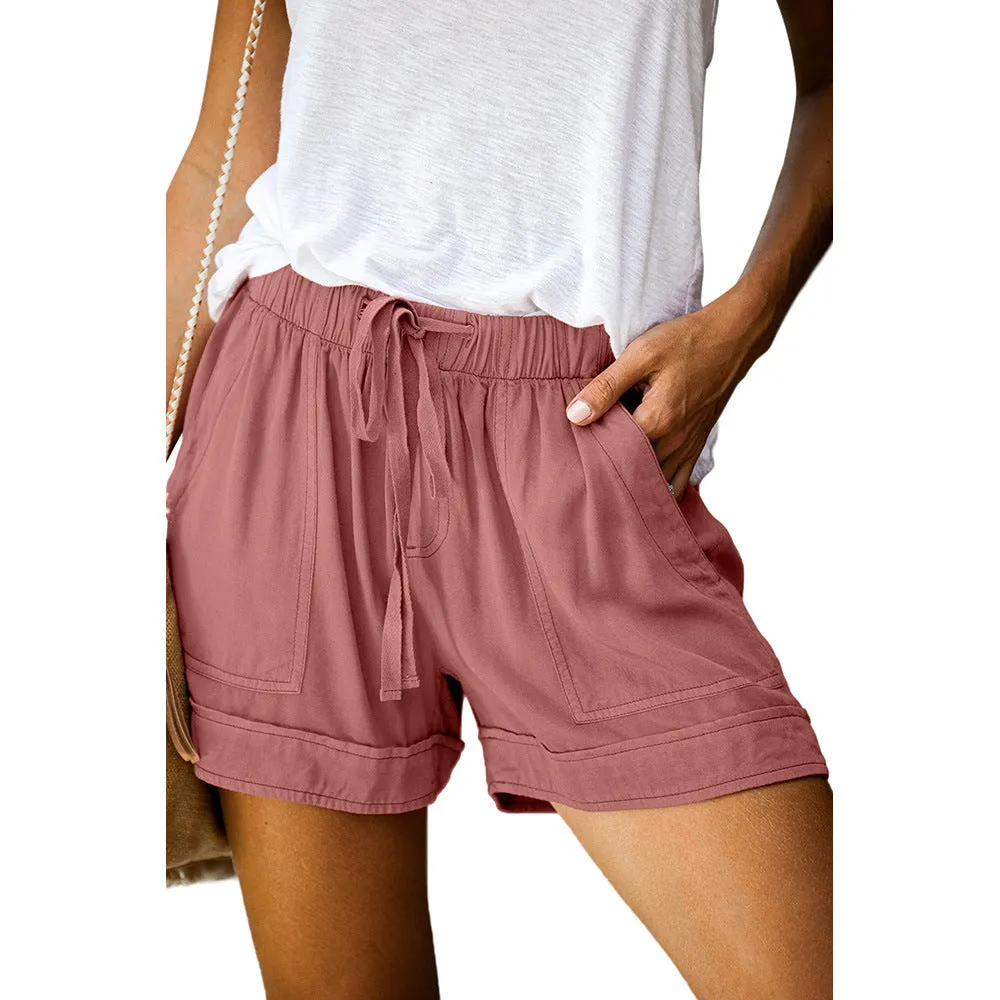 Casual Wide Leg Loose Shorts Summer High-Waist Elastic Lace-up Shorts