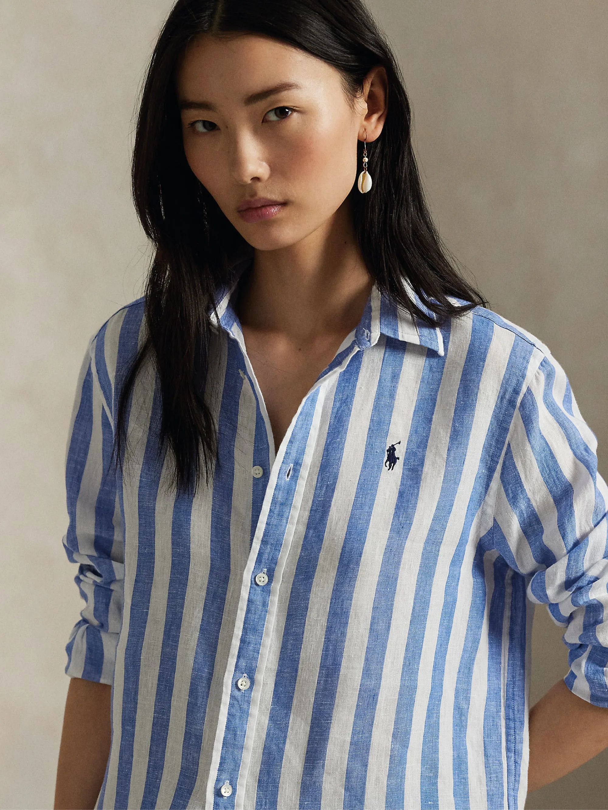 Classic Fit Striped Linen Shirt Blue/White