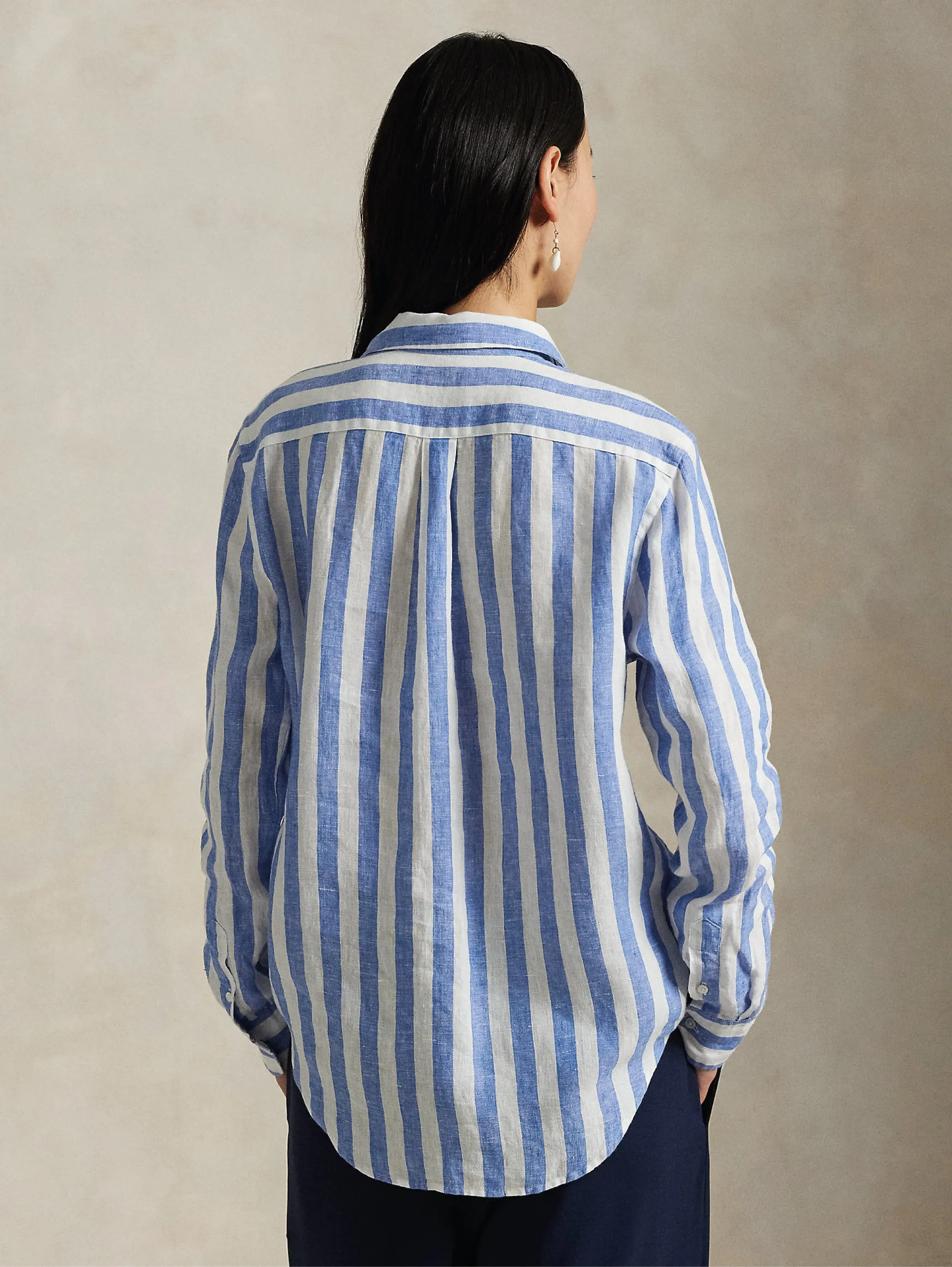 Classic Fit Striped Linen Shirt Blue/White