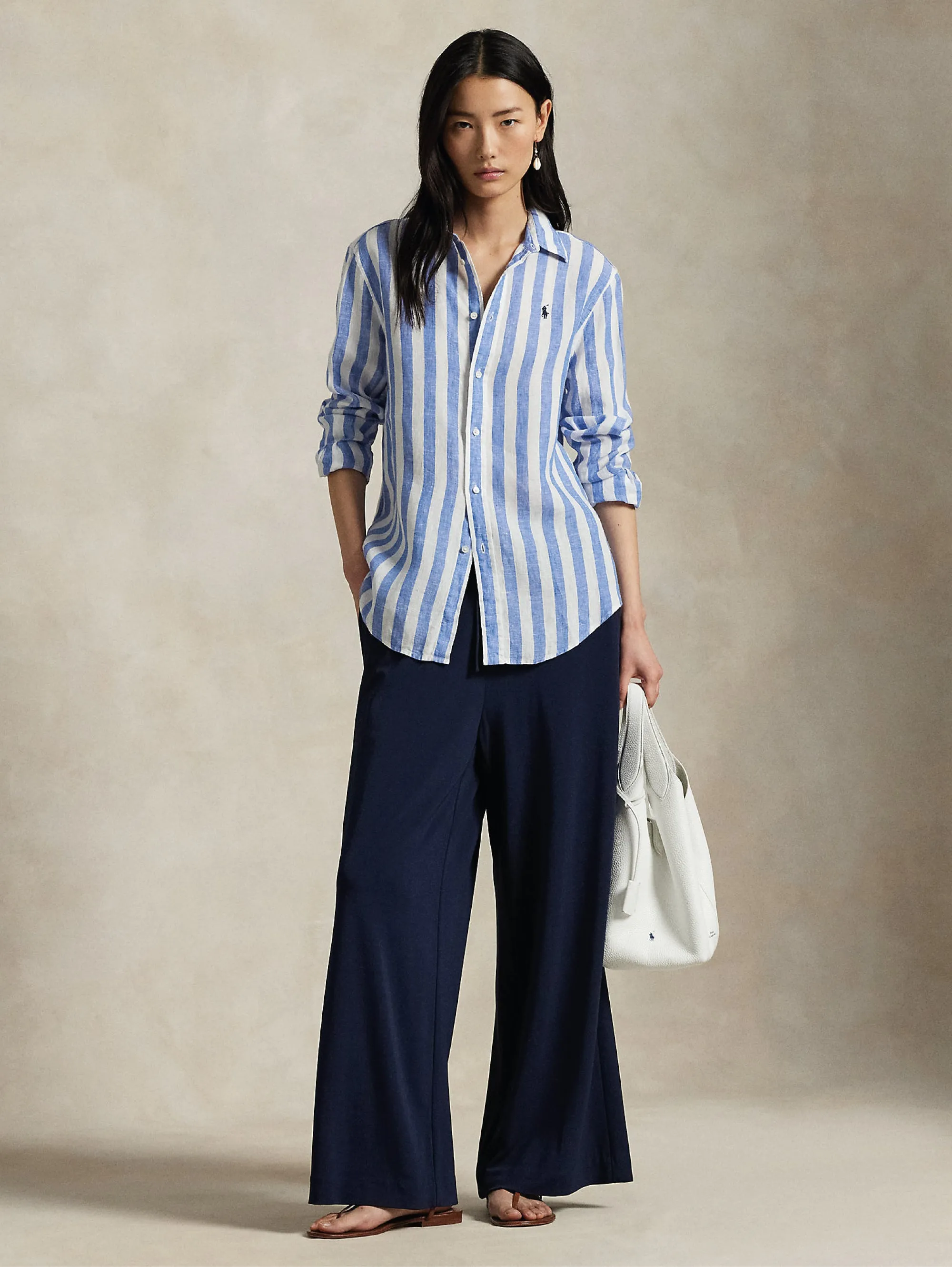 Classic Fit Striped Linen Shirt Blue/White