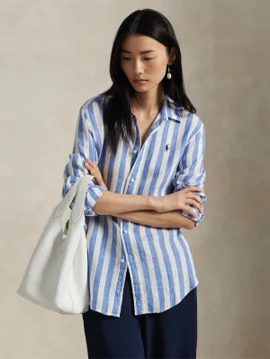 Classic Fit Striped Linen Shirt Blue/White