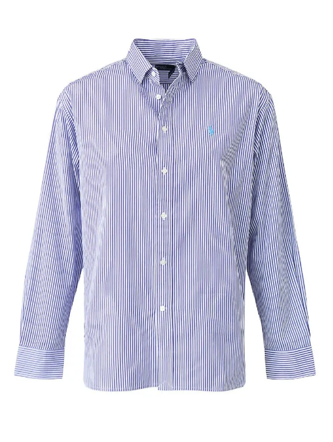 Classic Fit Striped Linen Shirt in Purple/White