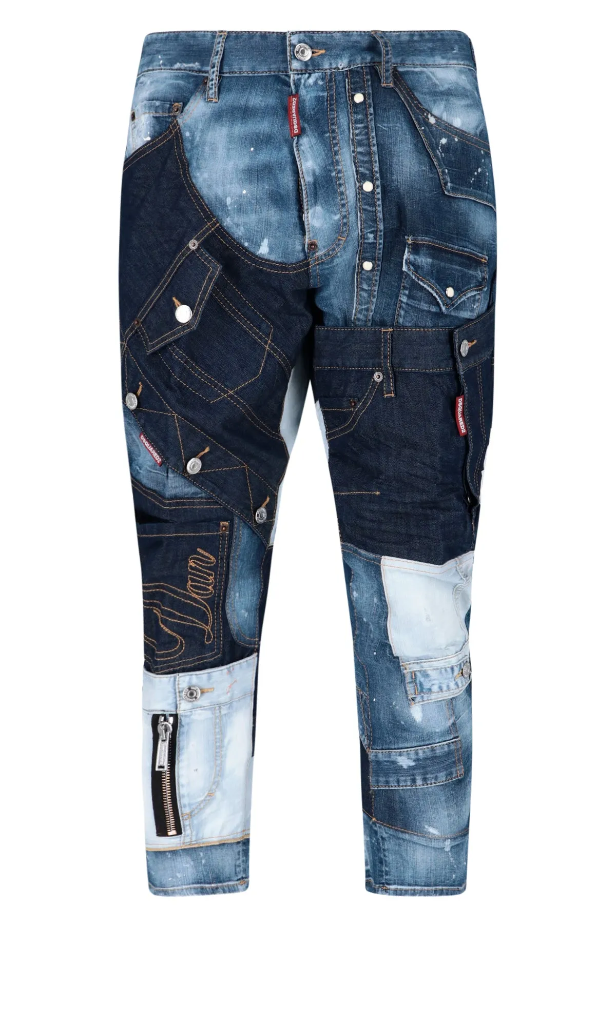 Dsquared2 Patchwork Slim-Cut  Cropped Jeans