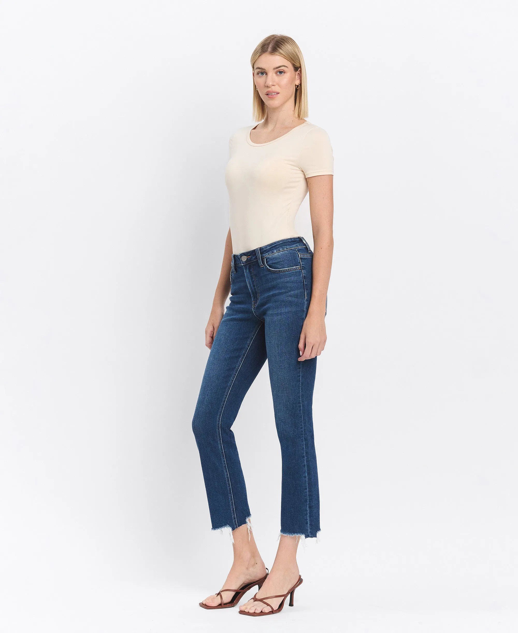 Effusive - High Rise Crop Slim Straight Jeans