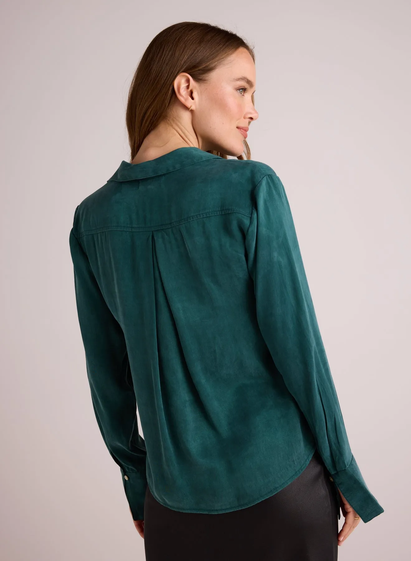 Flowy Wide Collar Button Down - Hunter Pine