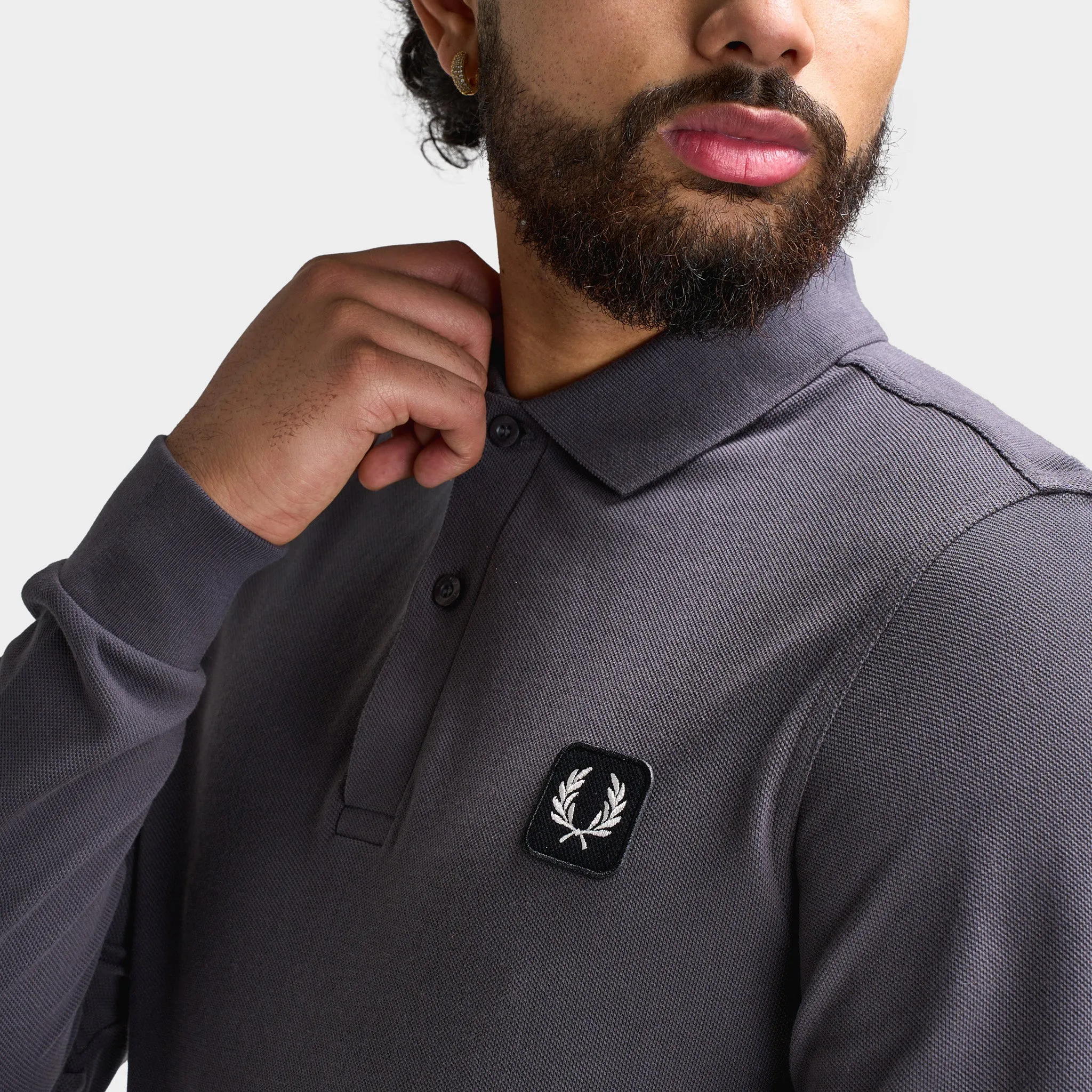Fred Perry Badge Long Sleeve Polo / Gunmetal