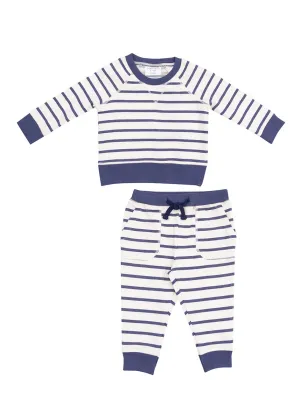 French Terry Sweatshirt & Jogger Set - Navy Stripe