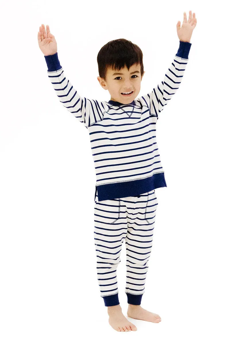 French Terry Sweatshirt & Jogger Set - Navy Stripe