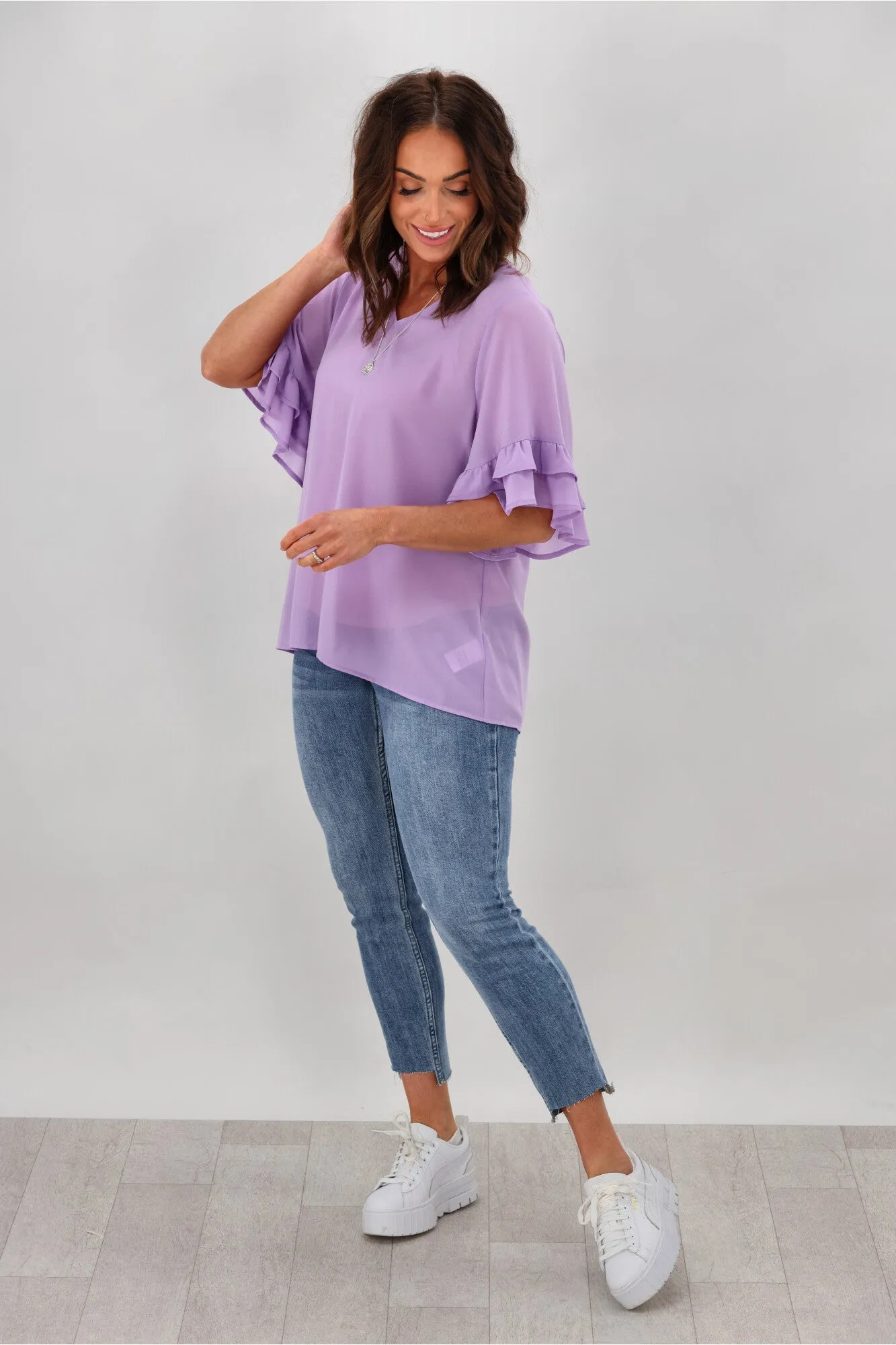 Gloss by Shine On Harper Frill Sleeve Top Lilac