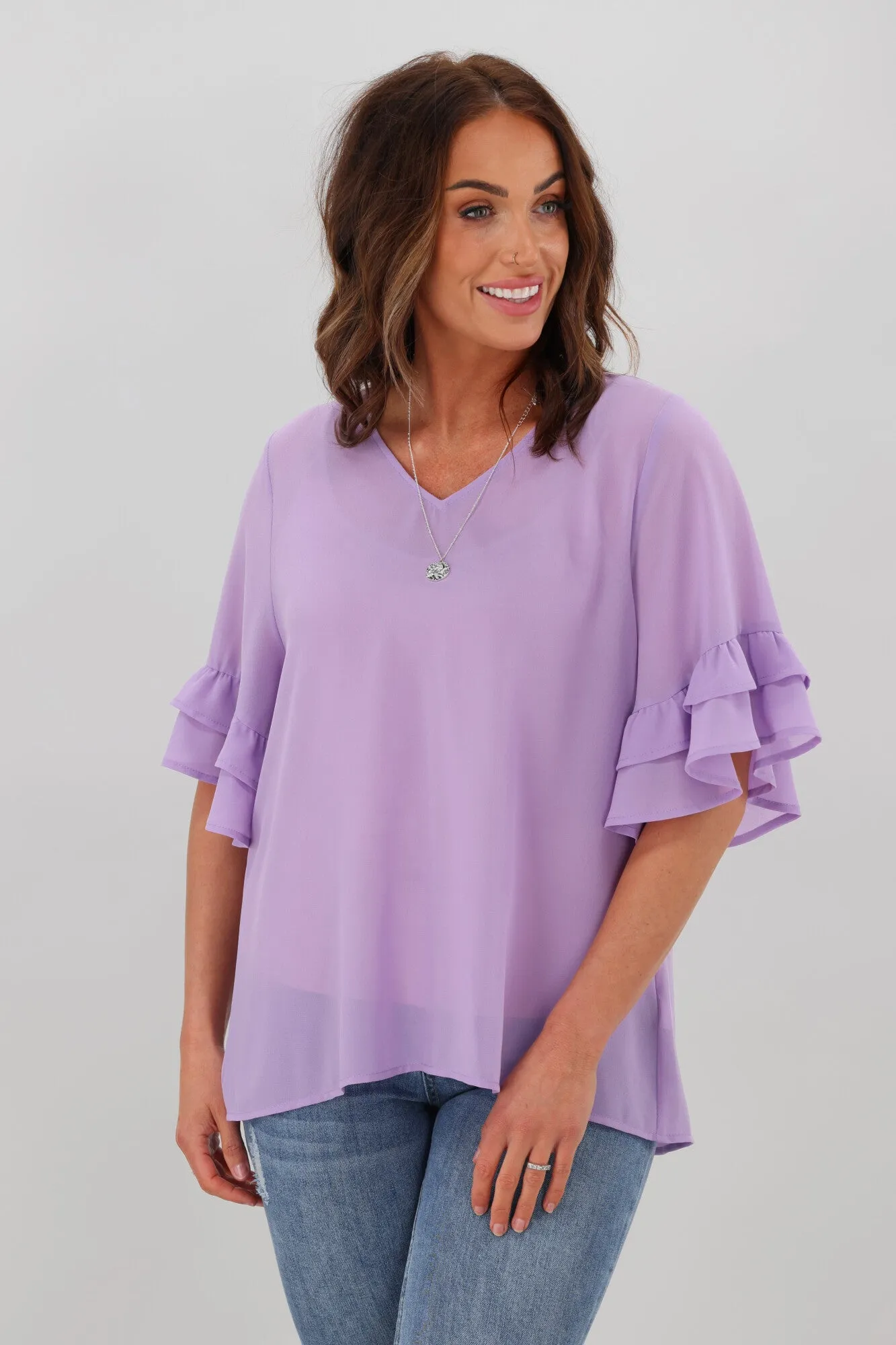 Gloss by Shine On Harper Frill Sleeve Top Lilac