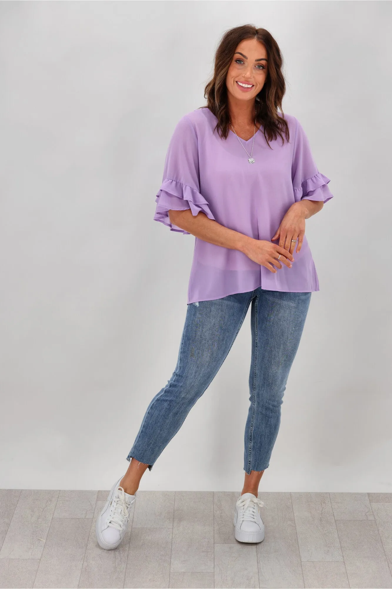 Gloss by Shine On Harper Frill Sleeve Top Lilac