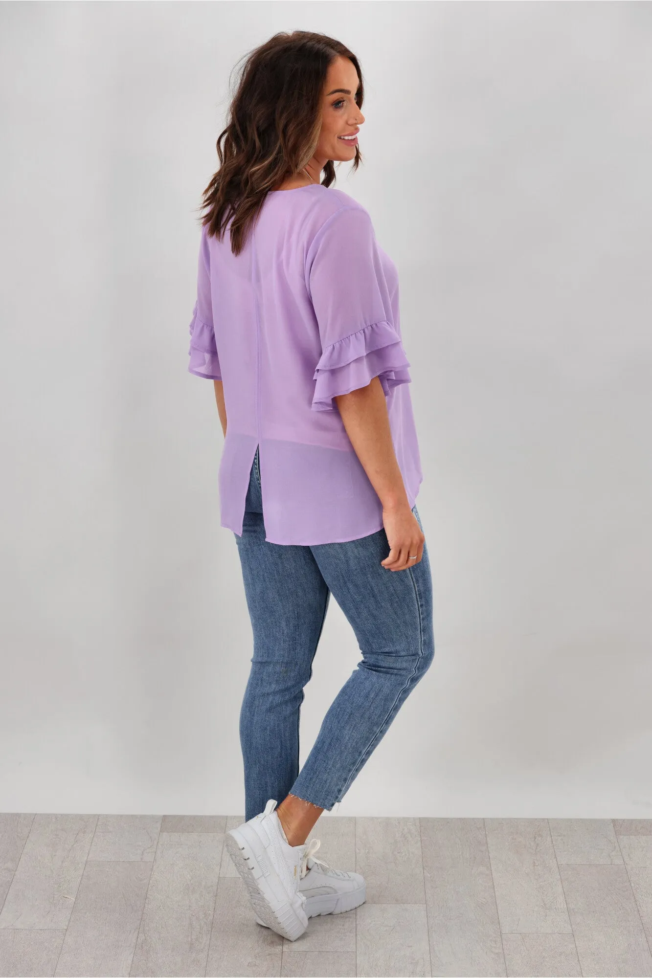 Gloss by Shine On Harper Frill Sleeve Top Lilac