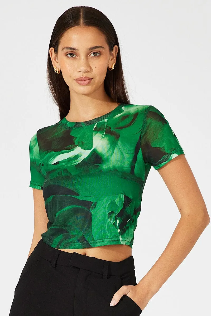 Green Abstract Top Short Sleeve