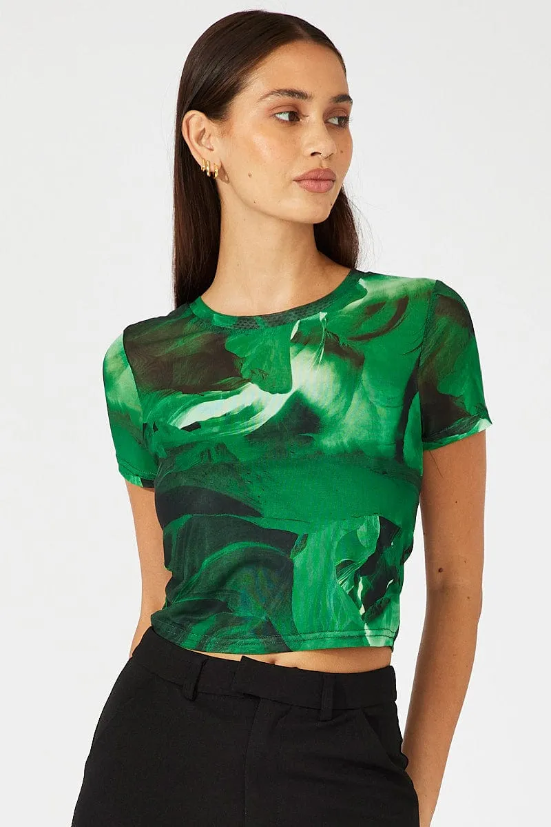 Green Abstract Top Short Sleeve